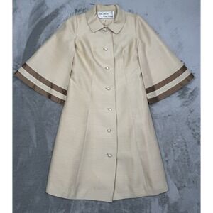 Vintage 50s Lilli Ann Dress Coat Womens Medium Princess Bell Sleeves Linen Pearl